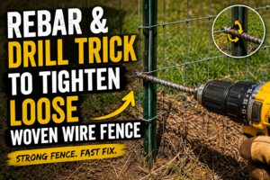 Rebar & Drill Trick to Tighten Loose Woven Wire Fence